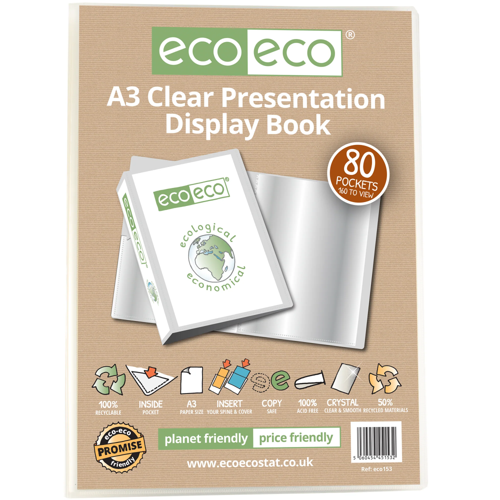 A3 50% Recycled Clear 80 Pocket Presentation Display Book by Infotone