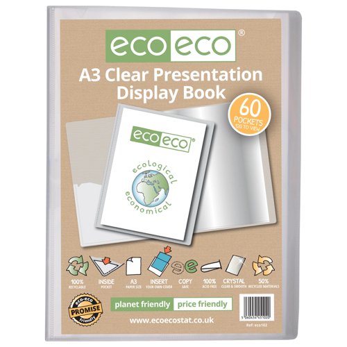 A3 50% Recycled Presentation Display Book with 60 Clear Pockets - Single by Infotone