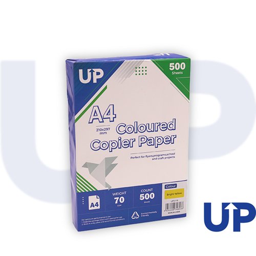 UP Coloured A4 Copier Paper 70GSM Bright Yellow - 500 sheets - 1 Ream by Infotone