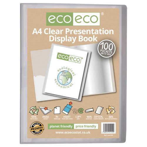 A4 50% Recycled Clear 100 Pocket Presentation Display Book by Infotone