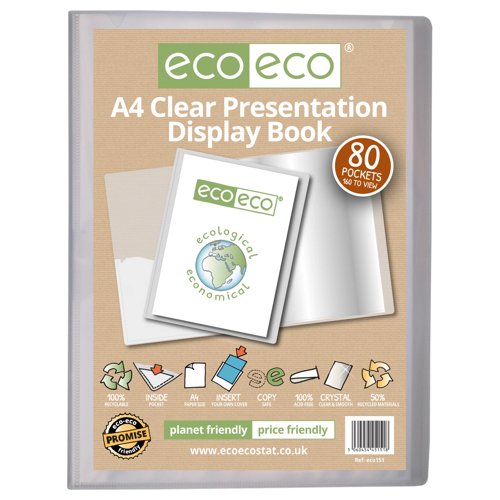 A4 50% Recycled Clear 80 Pocket Presentation Display Book by Infotone