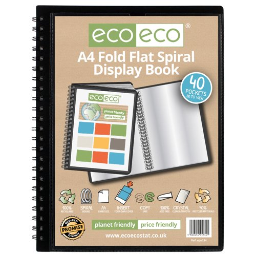A4 50% Recycled Fold Flat Spiral Display Book with 40 Pockets - Single by Infotone