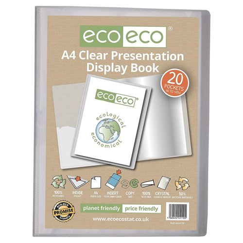 A4 50% Recycled Presentation Display Book with 20 Clear Pockets - Single by Infotone