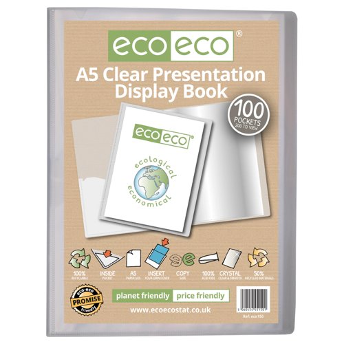 A5 50% Recycled Clear 100 Pocket Presentation Display Book by Infotone
