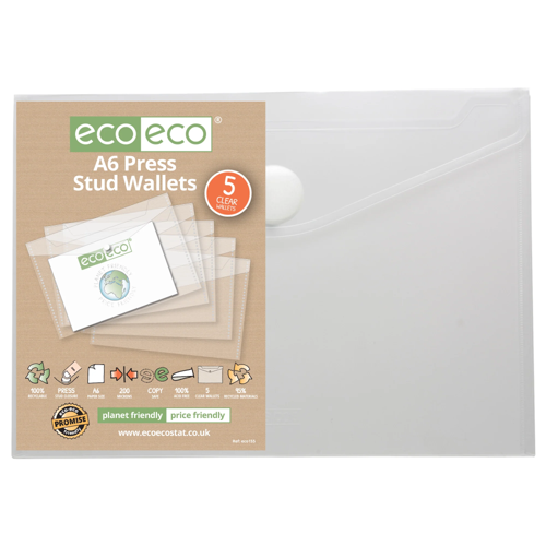 A6 95% Recycled Clear Press Stud Wallets (5) by Infotone