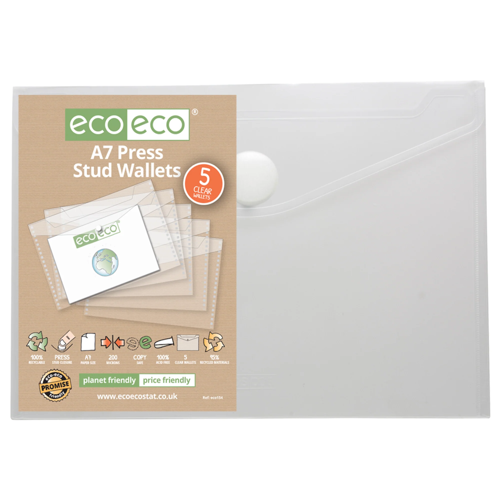 A7 95% Recycled Clear Press Stud Wallets (5) by Infotone