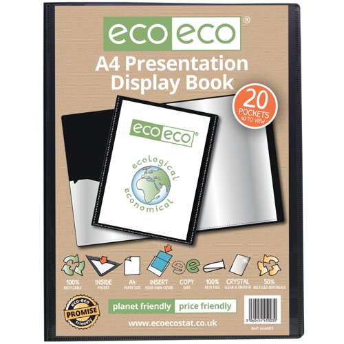 Eco Eco A4 50% Recycled Presentation Display Book with 20 Pockets - Single by Infotone