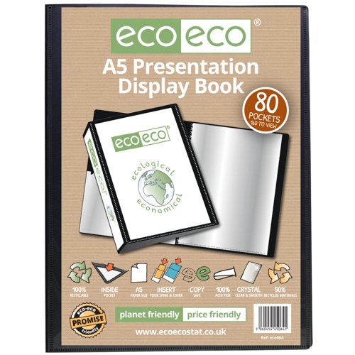 Eco Eco A5 50% Recycled Presentation Display Book with 80 Pockets - Single by Infotone