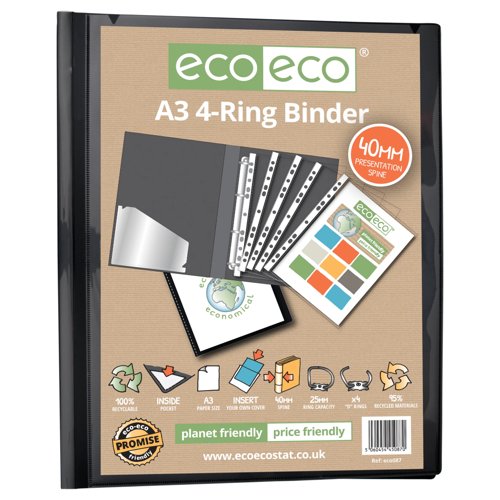 Eco Eco A3 95% Recycled Presentation 4 Ring Portrait Binder - Single by Infotone