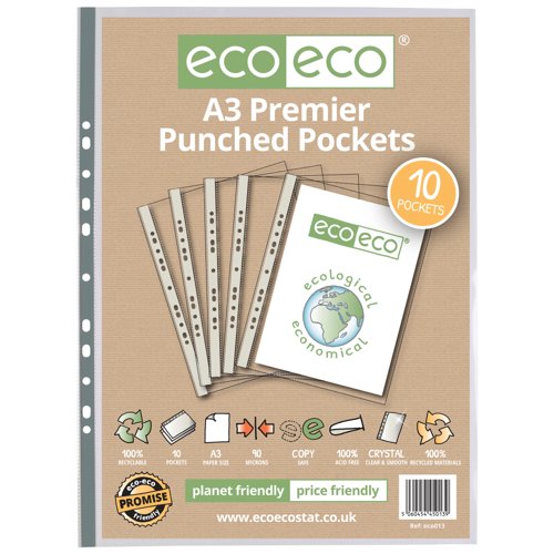 Eco Eco A3 100% Recycled Bag Multi Punched Pockets - Pack of 10 by Infotone