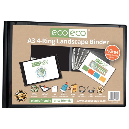 Eco Eco A3 95% Recycled Presentation 4 Ring Landscape Binder - Single by Infotone