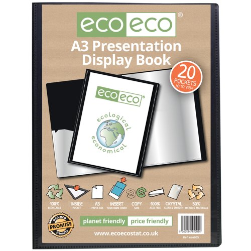 Eco Eco A3 50% Recycled Presentation Display Book with 20 Pockets - Single by Infotone