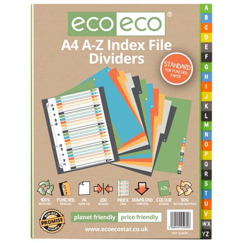 Eco Eco A4 50% Recycled A-Z Index File Dividers - 1 Set of 24 by Infotone