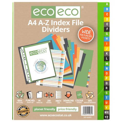Eco Eco A4 50% Recycled A-Z Wide Index File Dividers - 1 Set of 24 by Infotone