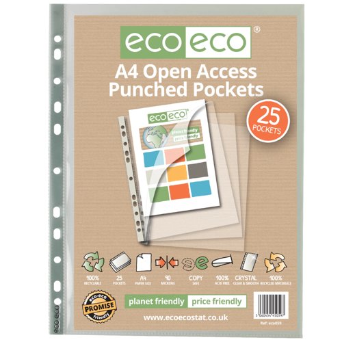 Eco Eco A4 100% Recycled Bag Premier Open Access Multi Punched Pockets - Pack of 25 by Infotone