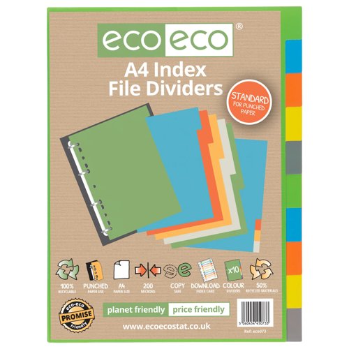 Eco Eco A4 50% Recycled Index File Dividers - 1 Set of 10 by Infotone