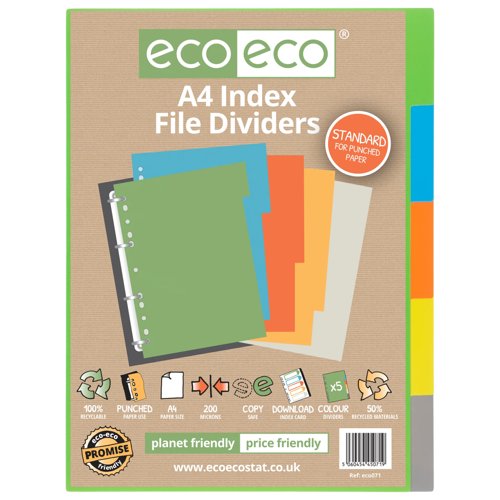 Eco Eco A4 50% Recycled Index File Dividers - 1 Set of 5 by Infotone