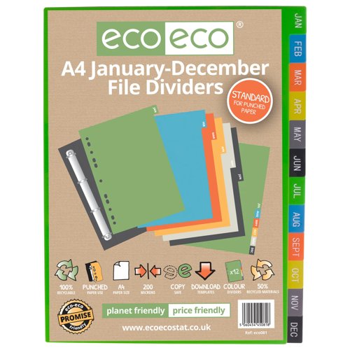 Eco Eco A4 50% Recycled January - December Index File Dividers - 1 Set by Infotone