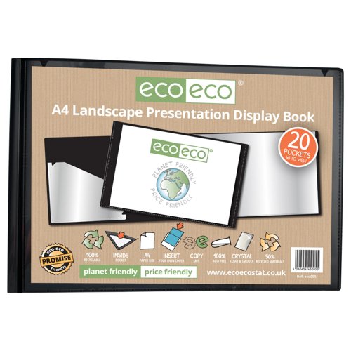 Eco Eco A4 50% Recycled Landscape Presentation Display Book with 20 Pockets - Single by Infotone