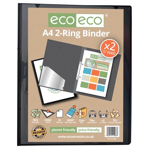 Eco Eco A4 95% Recycled Presentation 2 Ring Binder - Single by Infotone