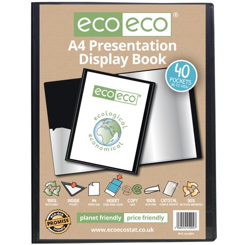Eco Eco A4 50% Recycled Presentation Display Book with 40 Pockets - Single by Infotone