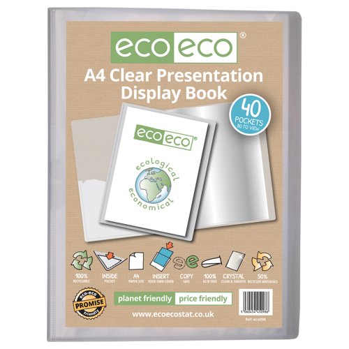 Eco Eco A4 50% Recycled Presentation Display Book with 40 Clear Pockets - Single by Infotone