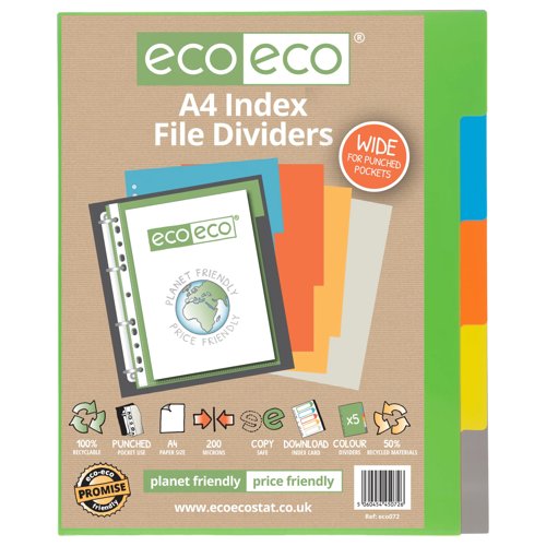 Eco Eco A4 50% Recycled Wide Index File Dividers - 1 Set of 5 by Infotone