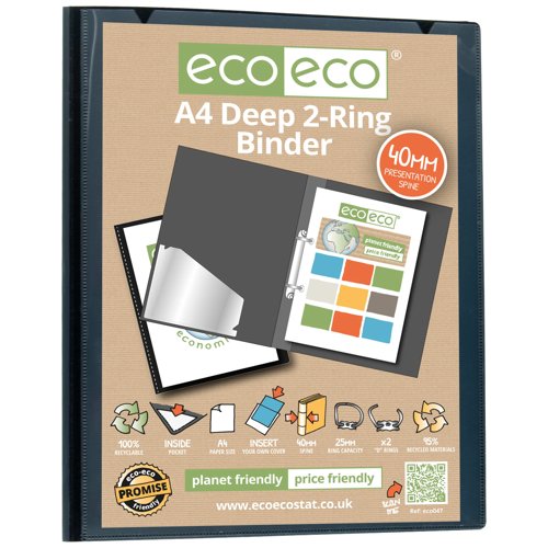 Eco Eco A4 95% Recycled Presentation Deep Ring Binder - Single by Infotone