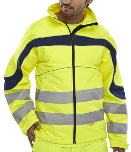 Beeswift Eton Hi-Viz Soft Shell Jacket Saturn Yellow / Navy XL by Infotone
