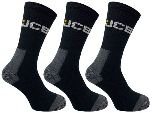 JCB 3 Pack Work Socks With Added Elastane Black 6-11 by Infotone