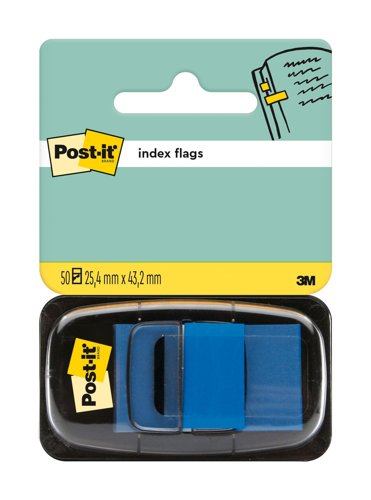 Post-it Index Flags, Medium, Blue, 25.4 mm x 43.2 mm, 50 Flags/Dispenser, 1 Dispenser/Pack by Infotone