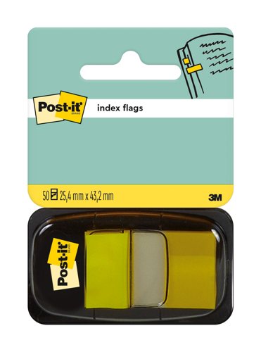 Post-it Index Flags, Medium, Yellow, 25.4 mm x 43.2 mm, 50 Flags/Dispenser, 1 Dispenser/Pack by Infotone