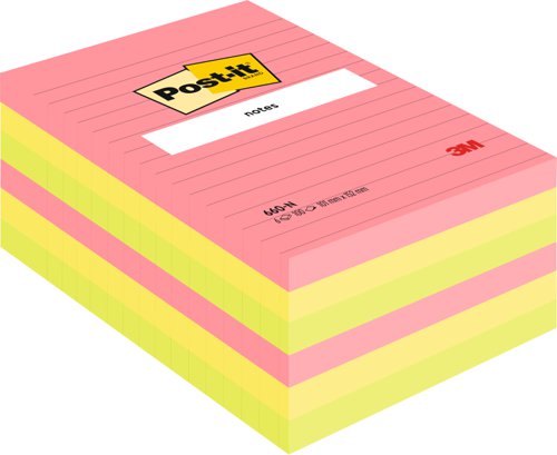 Post-it Large Notes, Assorted Neon Colours, Lined, 101 mm x 152 mm, 100 Sheets/Pad, 6 Pads/Pack, 100% PEFC SGSCH-PEFC-COC-110078 by Infotone