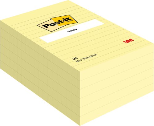 Post-it Large Notes, Canary Yellow, Lined, 101 mm x 152 mm, 100 Sheets/Pad, 6 Pads/Pack, 100% PEFC SGSCH-PEFC-COC-110078 by Infotone