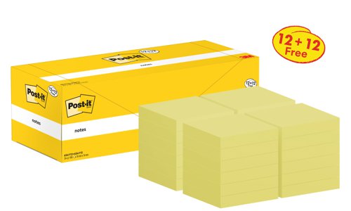 Post-it Notes, Canary Yellow, 76 mm x 76 mm, Promo Pack, 100 Sheets/Pad, 12 + 12 FREE Pads/Pack, Cardboard Pack, 100% PEFC SGSCH-PEFC-COC-110078 by Infotone