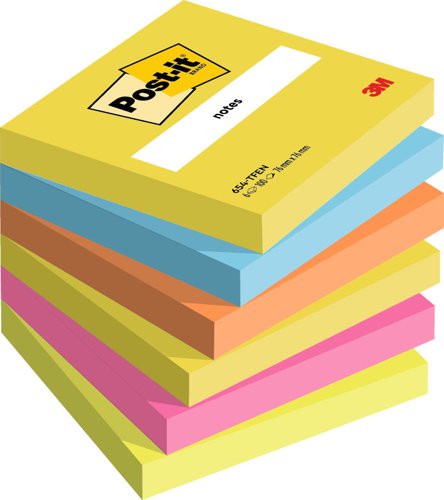 Post-it Notes, Energetic Colour Collection, 76 mm x 76 mm, 100 Sheets/Pad, 6 Pads/Pack, 100% PEFC SGSCH-PEFC-COC-110078 by Infotone