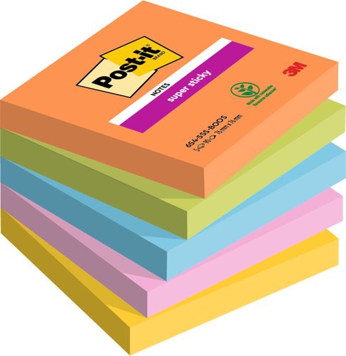 Post-it Super Sticky Notes, Boost Colour Collection, 76 mm x 76 mm, 90 Sheets/Pad, 5 Pads/Pack, 100% PEFC SGSCH-PEFC-COC-110078 by Infotone