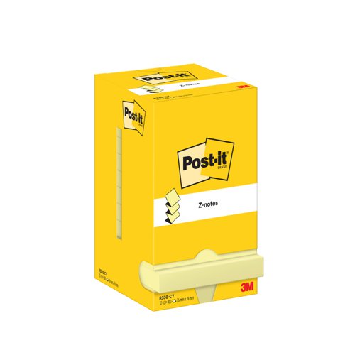 Post-it Z-Notes, Canary Yellow, 76 mm x 76 mm, 100 Sheets/Pad, 12 Pads/Pack, Cardboard Pack, 100% PEFC SGSCH-PEFC-COC-110078 by Infotone