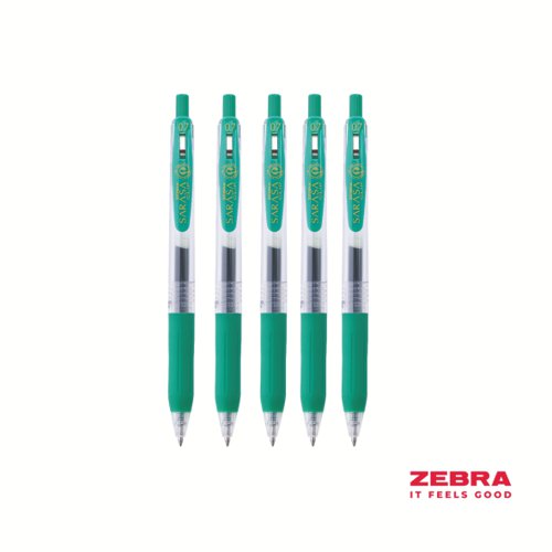 Zebra Eco SARASA Gel Retractable Rollerball CLIP 0.7mm Pen Green Ink - Pack of 12 by Infotone