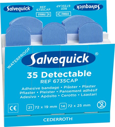 Salvequick Detectable Plasters Refill 6X35 Blue (Box of 6) by Infotone