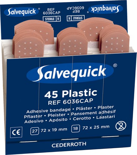Salvequick Waterproof Plasters Refill Pack 6X45 Plasters (Box of 6) by Infotone
