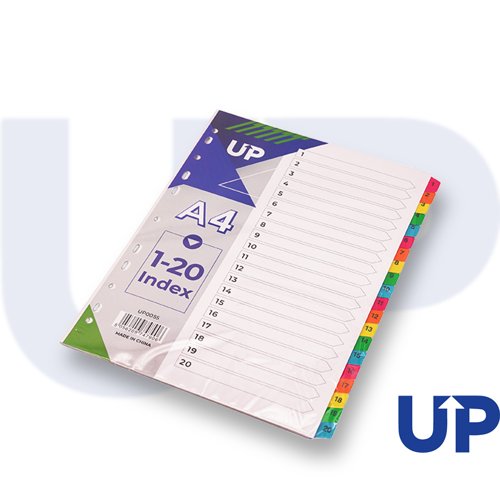 UP Index White Multicolour Tabs 1-20 by Infotone