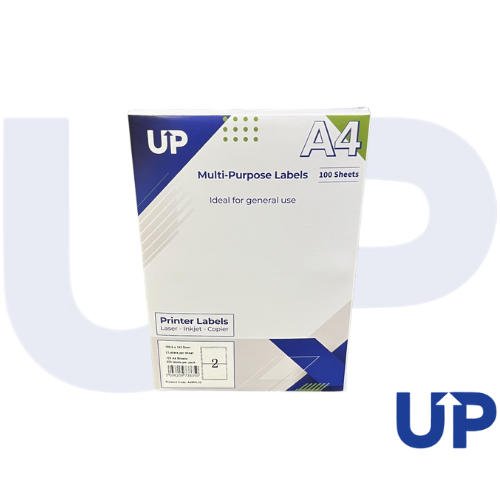 UP A4 Multipurpose Labels 2 Per Sheet 199.6 x 143.5mm (White) Pk of 100 by Infotone