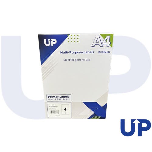 UP A4 Multipurpose Labels 4 Per Sheet 139 x 99mm (White) Pk of 100 by Infotone