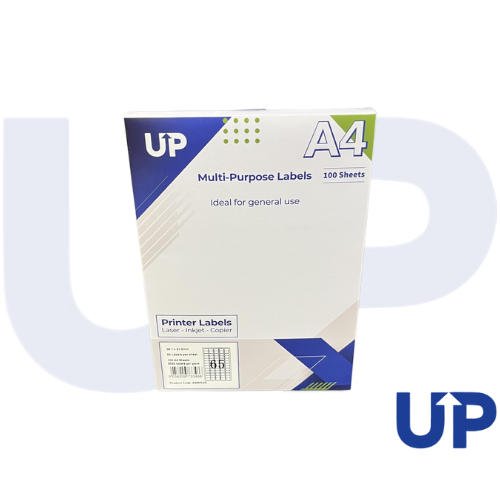 UP A4 Multipurpose Labels 65 Per Sheet 38.1 x 21.2mm (White) Pk of 100 by Infotone