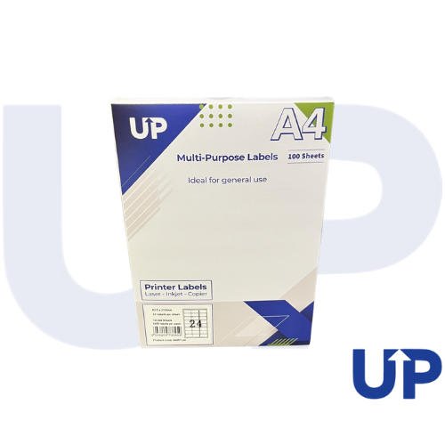 UP A4 Multipurpose Labels 24 Per Sheet 63.5 x 33.9mm (White) Pk of 100 by Infotone
