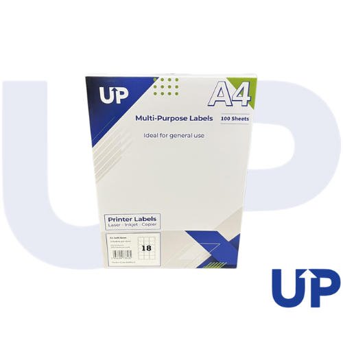 UP A4 Multipurpose Labels 18 Per Sheet 63.5 x 46.5mm (White) Pk of 100 by Infotone