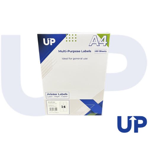 UP A4 Multipurpose Labels 14 Per Sheet 99.1 x 38.1mm (White) Pk of 100 by Infotone