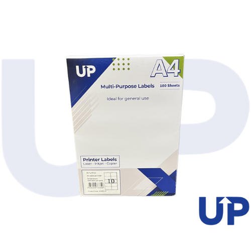 UP A4 Multipurpose Labels 10 Per Sheet 99.1 x 57mm (White) Pk of 100 by Infotone