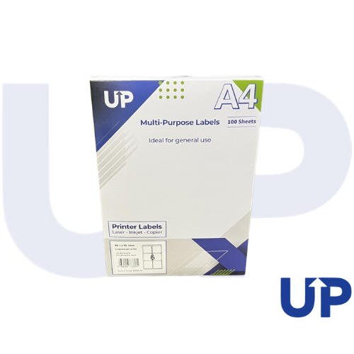 UP A4 Multipurpose Labels 6 Per Sheet 99.1 x 93.1mm (White) Pk of 100 by Infotone